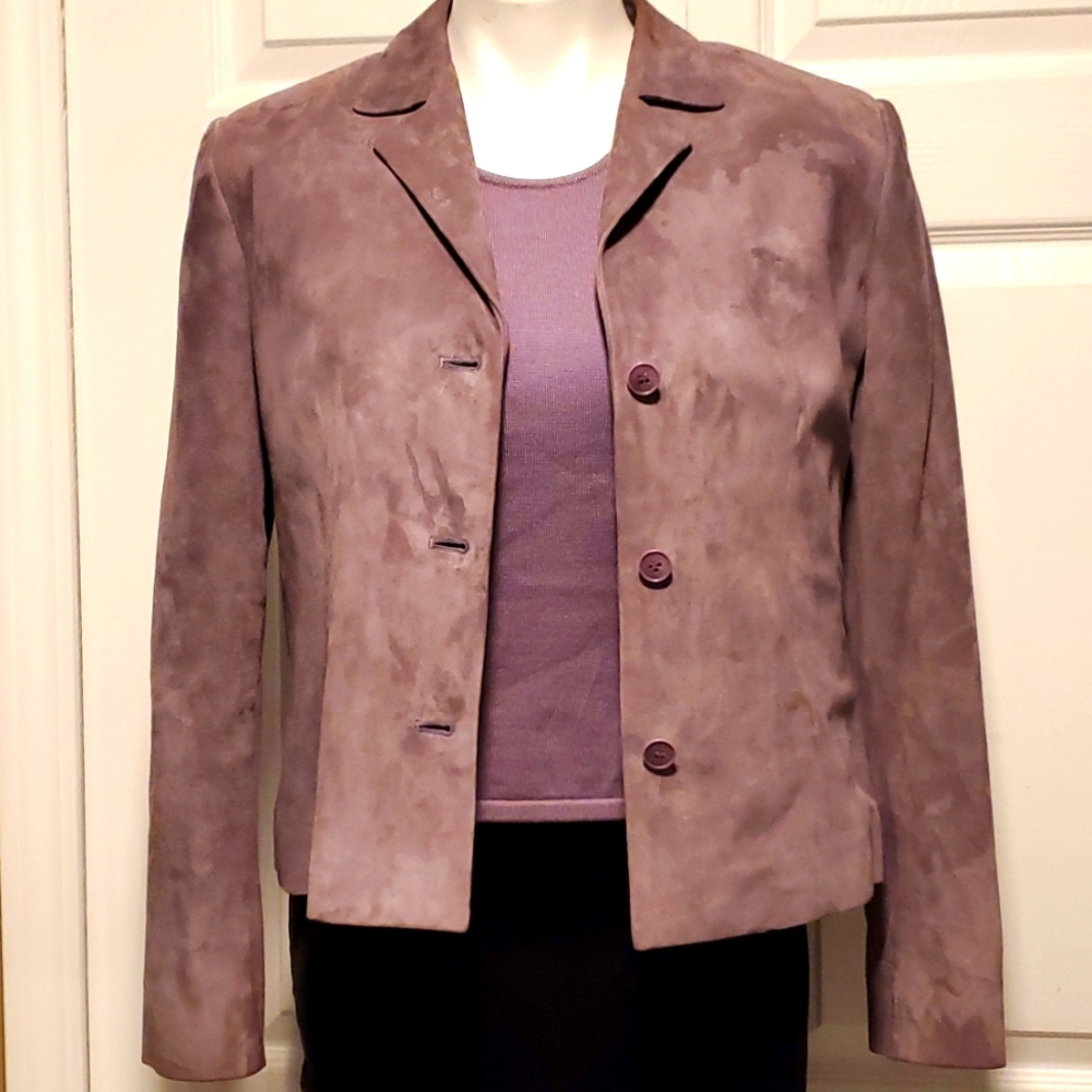 Jones New York Women's Plum Leather Suit - Medium (Short Sleeve), 8 (Jacket)